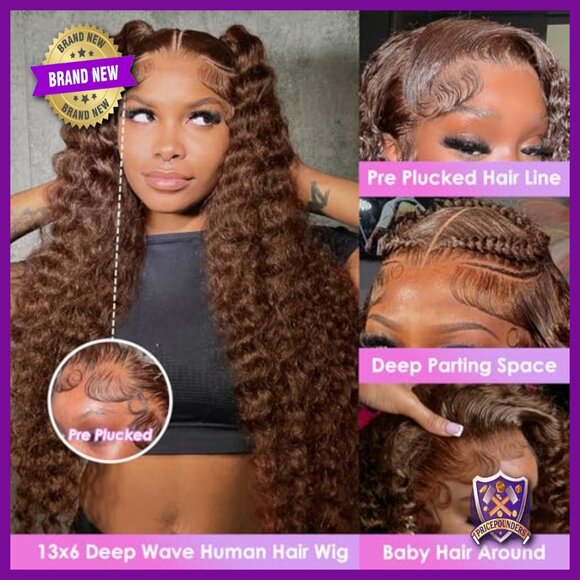 30 Inch Deep Wave Human Hair Lace Front Wig 200 Density Glueless display picture 3